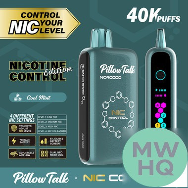 Pillow Talk Nic Control NC40000 Puffs 20ML Disposable Device With Touch To Adjust Nic Level & LED Screen - Display of 5 - TEXAS COMPLIANT