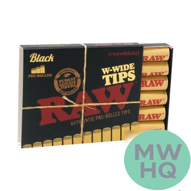RAW Black W-Wide Pre-Rolled Tips - Pack of 18 - Display of 20 Packs