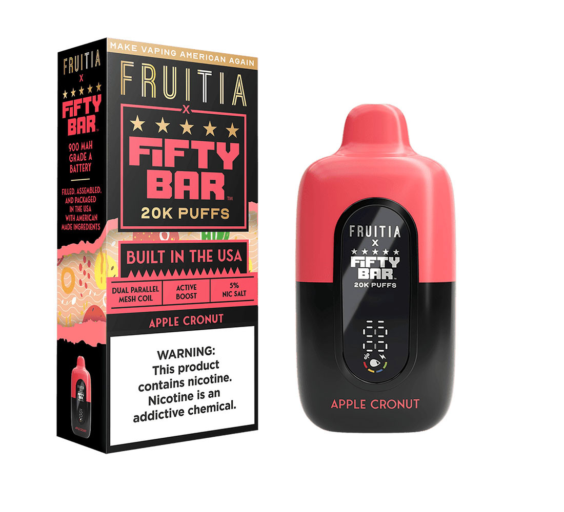 Fruitia x Fifty Bar 18ML 20K Puffs Nicotine Disposable Device With Always Active Boost & Adjustable Airflow - Display of 5 - TEXAS COMPLIANT