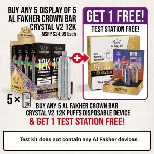 Al Fakher Crown Bar Crystal V2 12K Puffs 18ML Disposable Device With Digital Screen - Display of 5 (MSRP $24.99 Each)