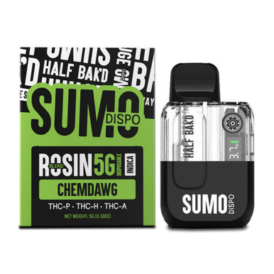 Half Bak'd Sumo Rosin Blend Delta THC-P + THC-H + THC-A Disposable Device 5G With LED Screen - Display of 5