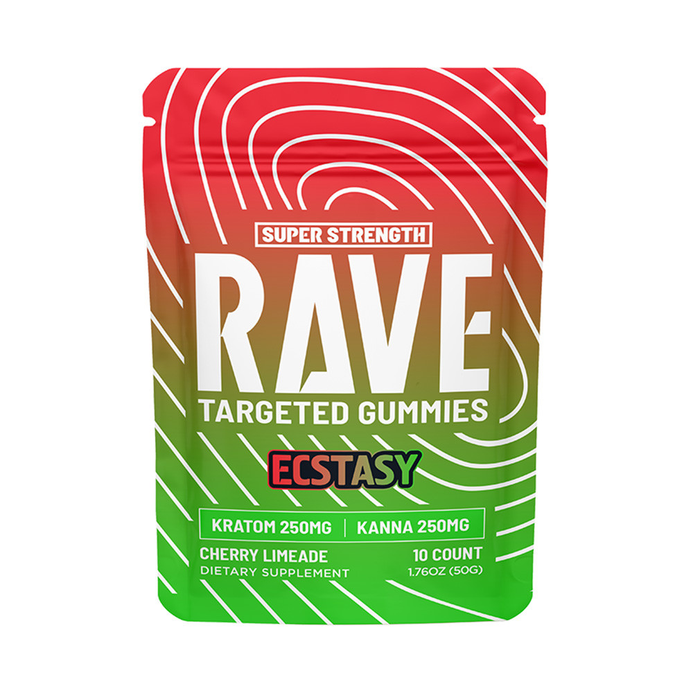 Rave Kratom Targeted Gummies 500MG/Pack - 10ct Pack - Display of 6 Packs (MSRP $21.99 Each)