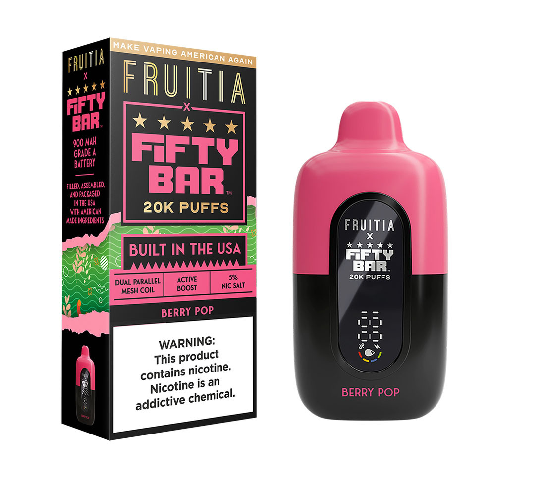 Fruitia x Fifty Bar 18ML 20K Puffs Nicotine Disposable Device With Always Active Boost & Adjustable Airflow - Display of 5 - TEXAS COMPLIANT