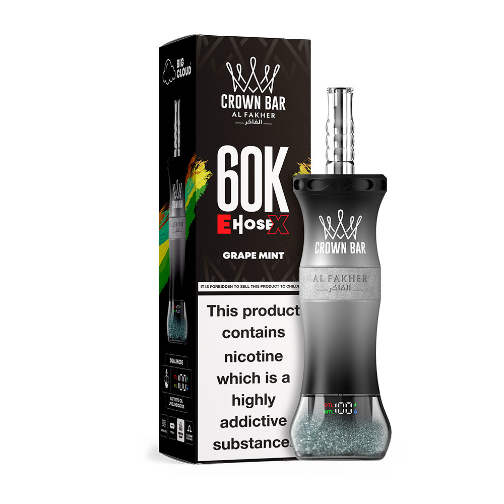 Al Fakher Crown Bar E Hose X / Cloud X 60K Puffs 50ML Disposable Device With Dual Mode - Display of 5 (MSRP $29.99 Each)
