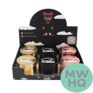 Cloudz Smoke Grinderz Platinum Edition Grinder - 55mm - 4 Parts - Assorted Colors - Display of 6