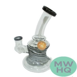 Glass Water Pipe Bent Neck Swirl Floral Design With Fixed Downstem - 308 Grams - 7 Inches - Assorted Colors [BI016]