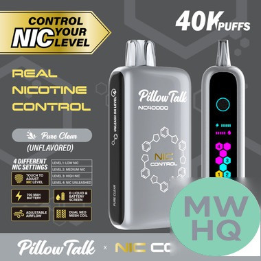 Pillow Talk Nic Control NC40000 Puffs 20ML Disposable Device With Touch To Adjust Nic Level & LED Screen - Display of 5 - TEXAS COMPLIANT