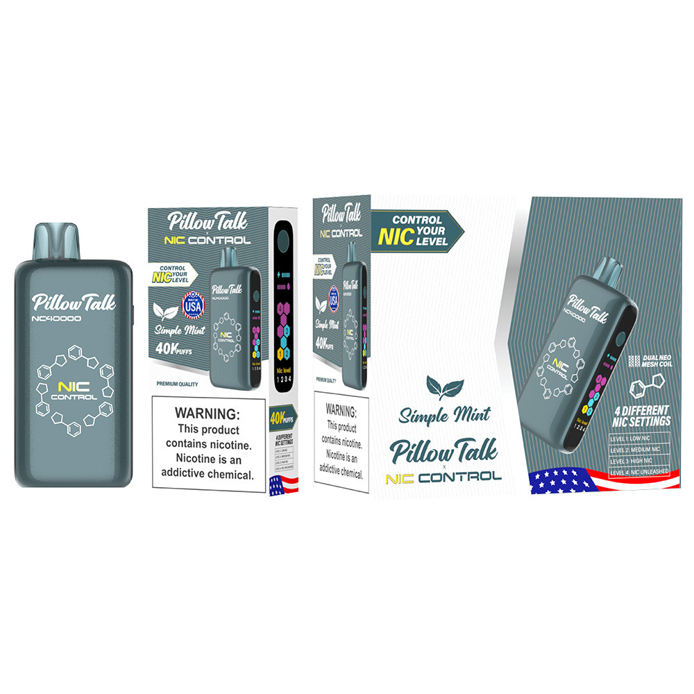 Pillow Talk Nic Control 40K Puffs 20ML Disposable Device With Touch To Adjust Nic Level & LED Screen - Display of 5 - Built In USA (MSRP $17.99 Each)