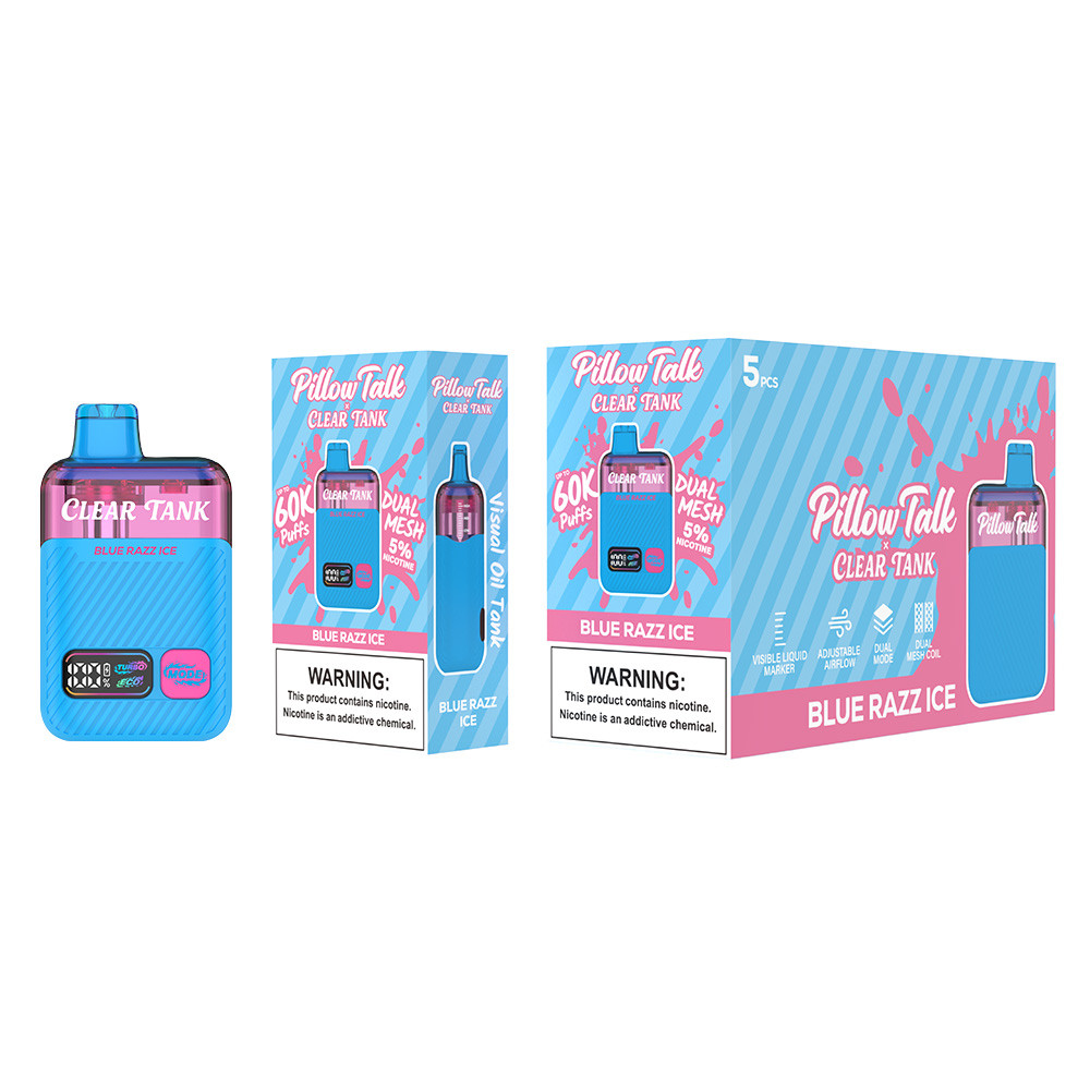 Pillow Talk Clear Tank 60K Puffs 18ML Disposable Device With Dual Mesh - Display of 5 - TEXAS COMPLIANT (MSRP $17.99 Each)