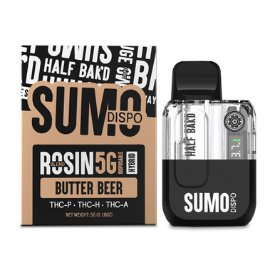 Half Bak'd Sumo Rosin Blend Delta THC-P + THC-H + THC-A Disposable Device 5G With LED Screen - Display of 5