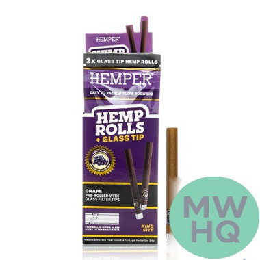 HEMPER Hemp Rolls King Size Pre-Rolled With Glass Filter Tips - Pack of 2 - Display of 12 Packs