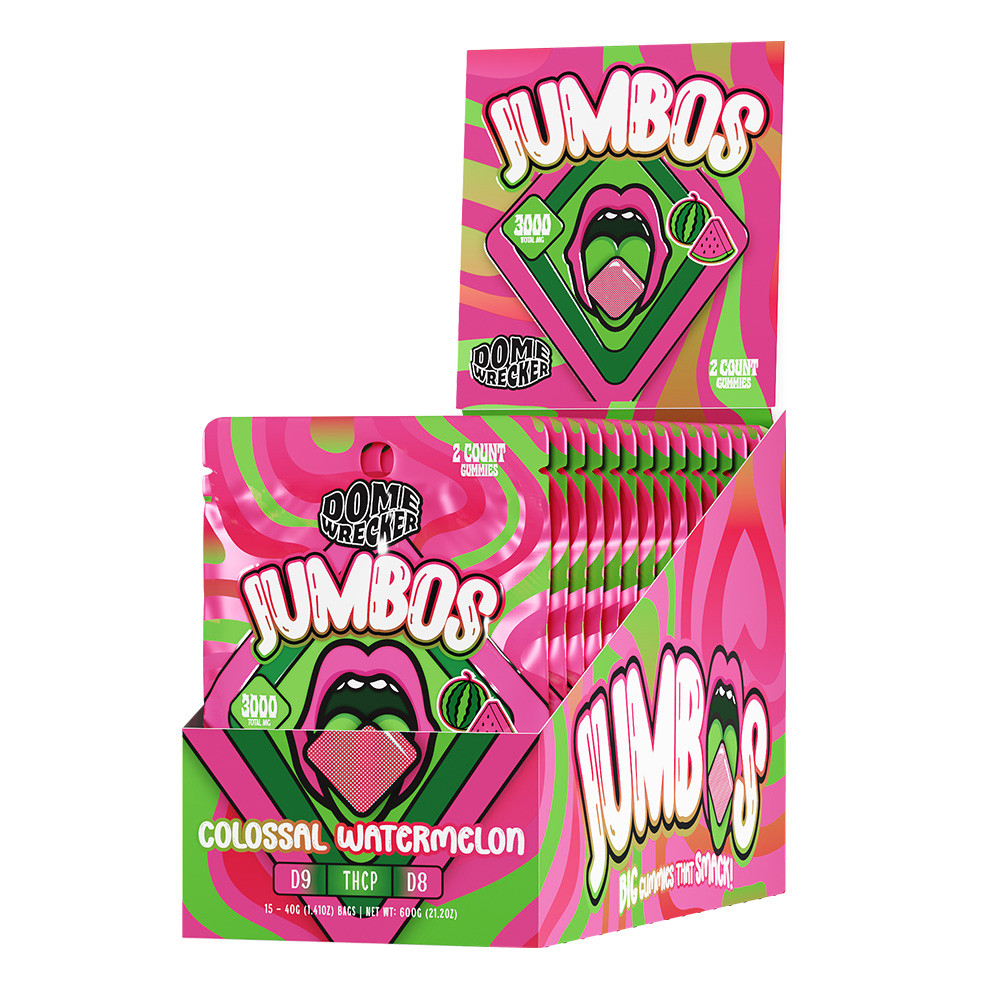 Dome Wrecker Powered By HiXotic Jumbos Delta 9 + THCP + Delta 8 Gummies 3000MG - 2ct Pack - Display of 15 Packs (MSRP $9.99 Each)