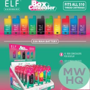 ELF Hardware Box Concealer 550mAh VV Preheat 510 Device Battery With USB-C Cable - Assorted Colors - Display of 15