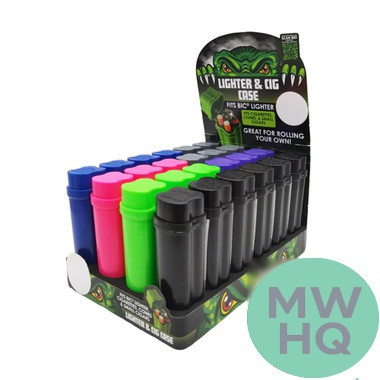 Smokezilla Plastic Lighter & Cig Case - Assorted Colors - Display of 24