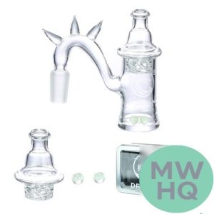Dragon Glass Quartz Flat Top Banger With Carb Cap + 2 Terp Pearls & Frosted Joint Kit - Custom Dragon Tail Angle [QBC-011]