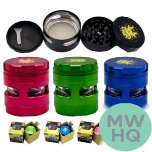 Shredder 4 Piece Large Grinder With Horizontal Window - Style 16 - 61mm - 4 Part - Assorted Colors