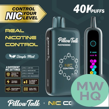 Pillow Talk Nic Control NC40000 Puffs 20ML Disposable Device With Touch To Adjust Nic Level & LED Screen - Display of 5 - TEXAS COMPLIANT
