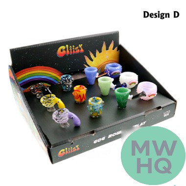 Gliizy Glamour GOG Glass Bowl - 14MM Male - Assorted Shape & Colors - Display of 12