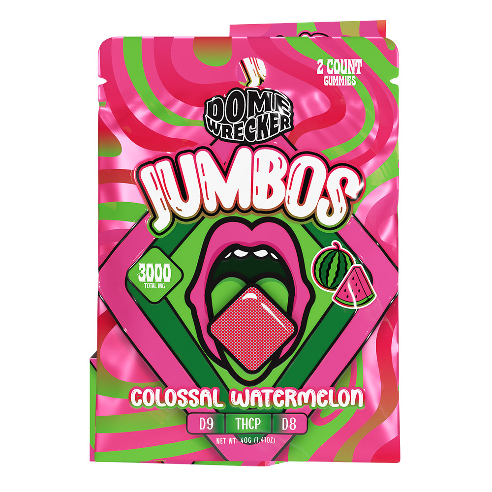 Dome Wrecker Powered By HiXotic Jumbos Delta 9 + THCP + Delta 8 Gummies 3000MG - 2ct Pack - Display of 15 Packs (MSRP $9.99 Each)