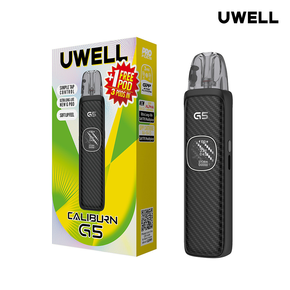 Uwell CALIBURN G5 1600mAh Pod System Starter Kit With 3 x 3ML Refillable CALIBURN GPP Cartridge Pod (MSRP $36.99)
