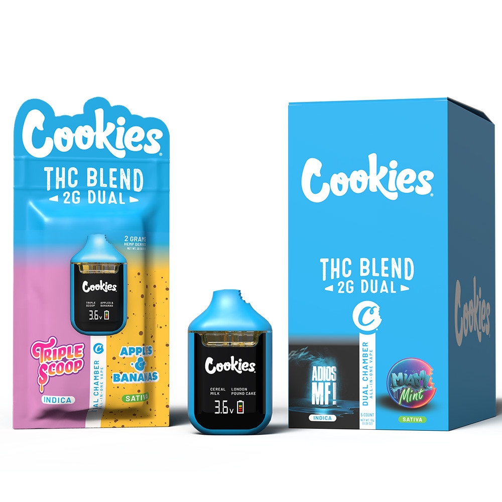 Cookies All-In-One Blend D8 + CBD + THC-B + THC-P Dual Chamber Disposable Vape 2G - Display of 5 (MSRP $35.99 Each)