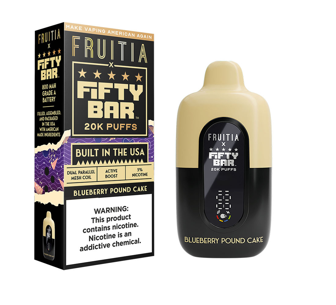 Fruitia x Fifty Bar 18ML 20K Puffs Nicotine Disposable Device With Always Active Boost & Adjustable Airflow - Display of 5 - TEXAS COMPLIANT