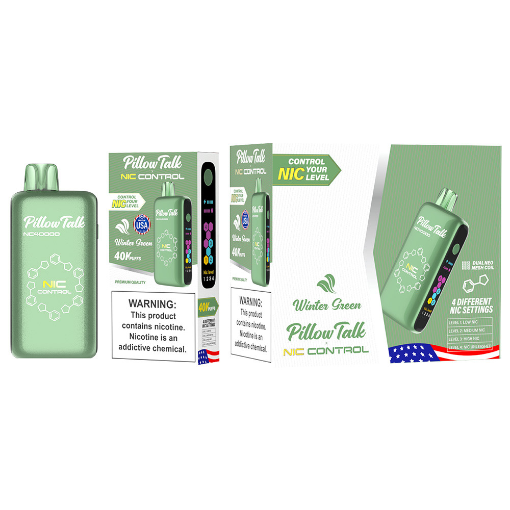 Pillow Talk Nic Control 40K Puffs 20ML Disposable Device With Touch To Adjust Nic Level & LED Screen - Display of 5 - Built In USA (MSRP $17.99 Each)