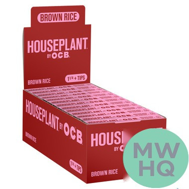 Houseplant By OCB Bamboo Rolling Papers 1 1/4 Size + Tips - Display of 24 Booklets