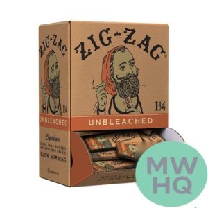 Zig-Zag Slow Burning Unbleached Rolling Papers - 1 1/4 Size - Booklet of 32 - Display of 48 Booklets