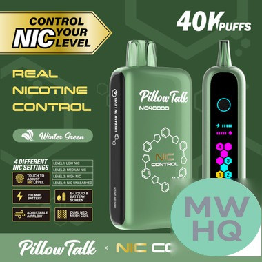 Pillow Talk Nic Control NC40000 Puffs 20ML Disposable Device With Touch To Adjust Nic Level & LED Screen - Display of 5 - TEXAS COMPLIANT