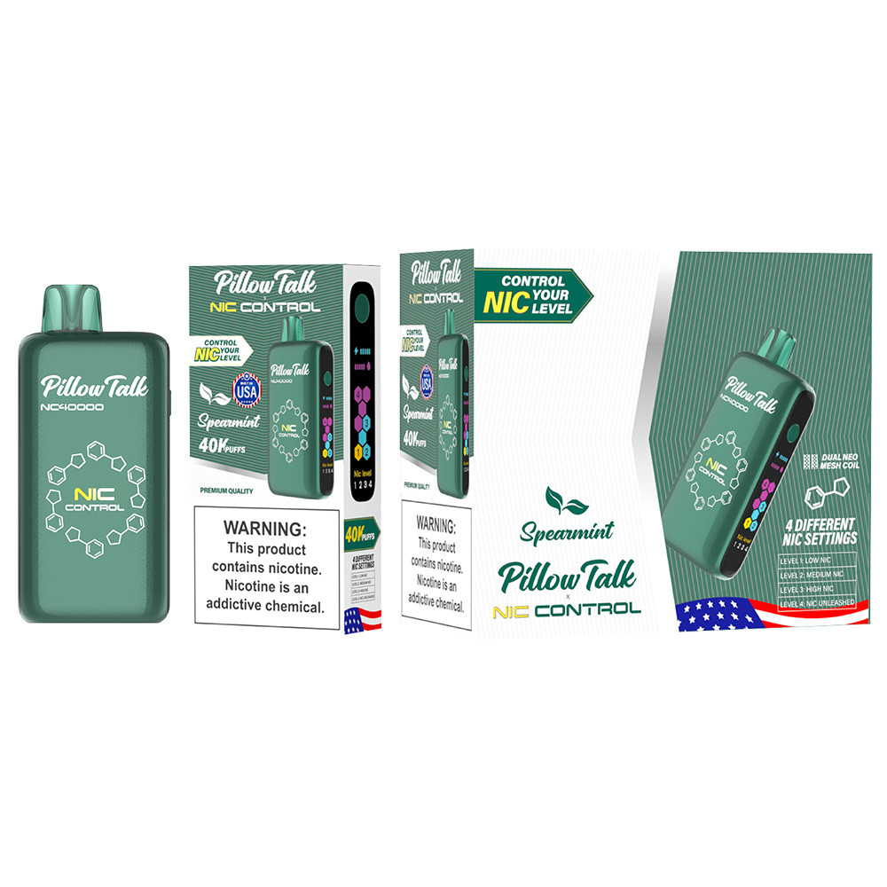 Pillow Talk Nic Control 40K Puffs 20ML Disposable Device With Touch To Adjust Nic Level & LED Screen - Display of 5 - Built In USA (MSRP $17.99 Each)