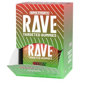 Rave Kratom Targeted Gummies 100MG/Pack - 2ct Pack - Display of 20 Packs (MSRP $4.99 Each)