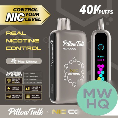 Pillow Talk Nic Control NC40000 Puffs 20ML Disposable Device With Touch To Adjust Nic Level & LED Screen - Display of 5 - TEXAS COMPLIANT