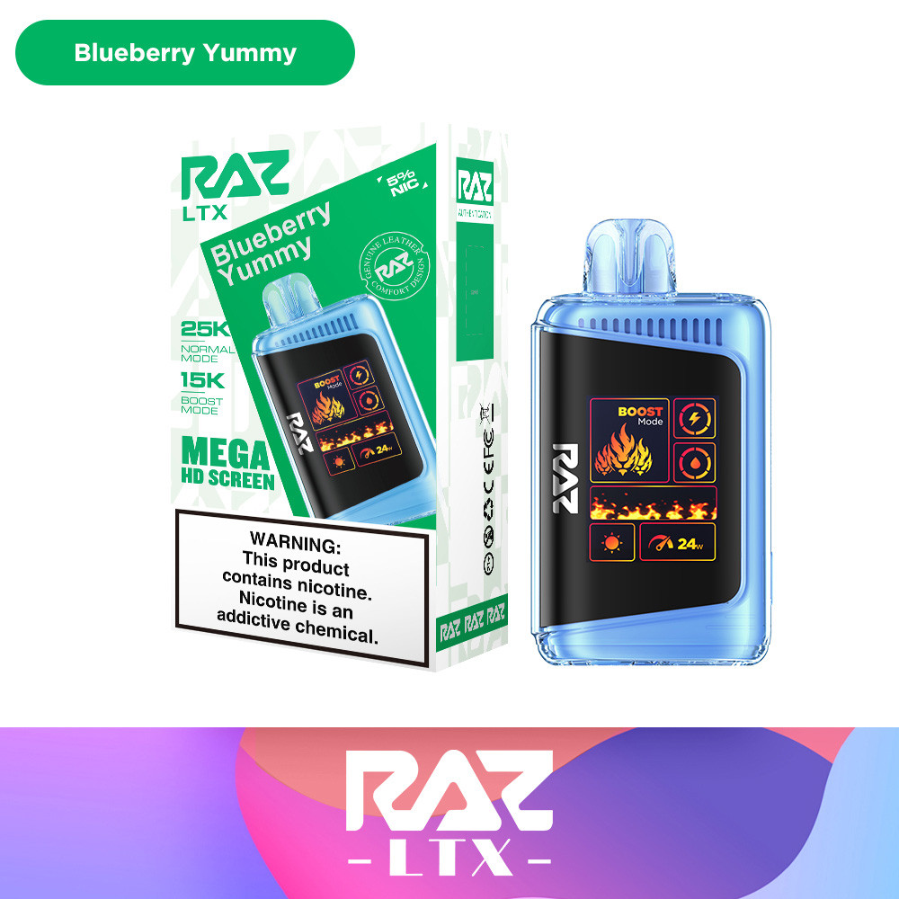 RAZ LTX 25K Puffs 16ML Disposable Device With Adjustable Airflow System & Mega HD Screen - Display of 5