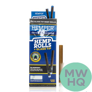 HEMPER Hemp Rolls King Size Pre-Rolled With Glass Filter Tips - Pack of 2 - Display of 12 Packs
