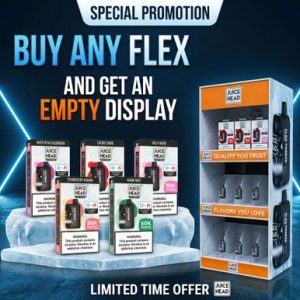 Juice Head Flex 18ML 50K Puffs Disposable Device With Nicotine Control & Mega 3D Screen - Display of 5 (MSRP $24.99 Each)