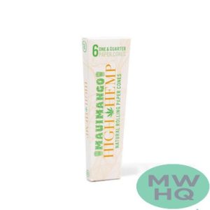 High Hemp 1 1/4 Size Natural Rolling Paper Cones - Pack of 6 - Display of 20 Packs