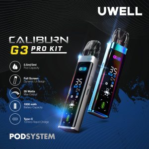 Uwell Caliburn G3 Pro 1000mAh Pod System Starter Kit With 3 x Refillable 2.5ML Caliburn G3 Integrated Coil Cartridge Pod