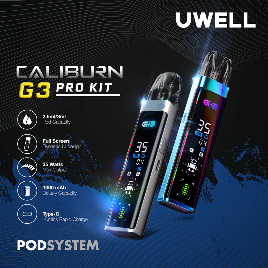 Uwell Caliburn G3 Pro 1000mAh Pod System Starter Kit With 3 x Refillable 2.5ML Caliburn G3 Integrated Coil Cartridge Pod