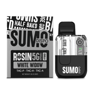 Half Bak'd Sumo Rosin Blend Delta THC-P + THC-H + THC-A Disposable Device 5G With LED Screen - Display of 5