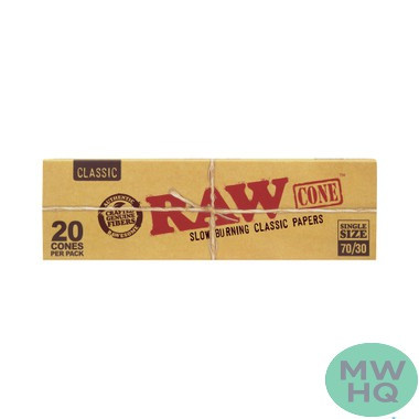 RAW Classic Single Size Pre-Rolled Cones - Pack of 20 Cones - Display of 12 Packs