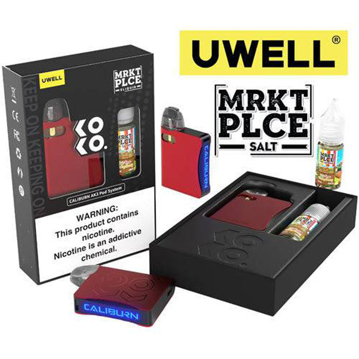 Uwell CALIBURN KOKO AK3 520mAh Pod System Starter Kit With 2 x 2ML Refillable A3S Pods & 10ML 50mg Salt Nicotine E-Liquid Bottle