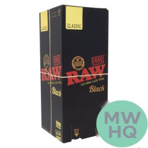 RAW Classic Natural Slow Burning Cone Rolling Papers - 1 1/4 Size - Black Series - Display of 900