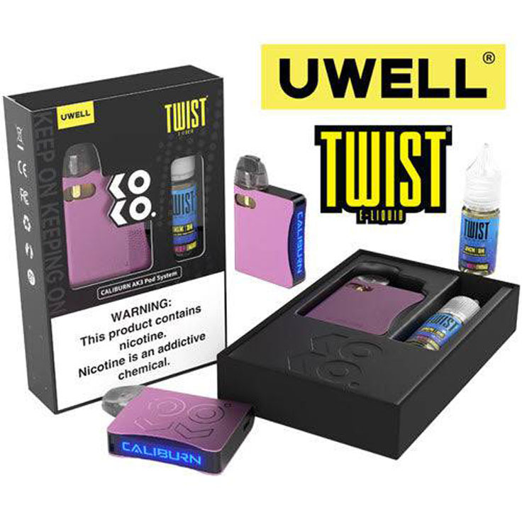 Uwell CALIBURN KOKO AK3 520mAh Pod System Starter Kit With 2 x 2ML Refillable A3S Pods & 10ML 50mg Salt Nicotine E-Liquid Bottle