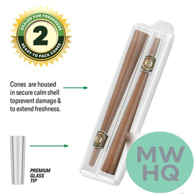 HEMPER Hemp Cones King Size Pre-Rolled With Glass Filter Tips - Pack of 2 - Display of 12 Packs